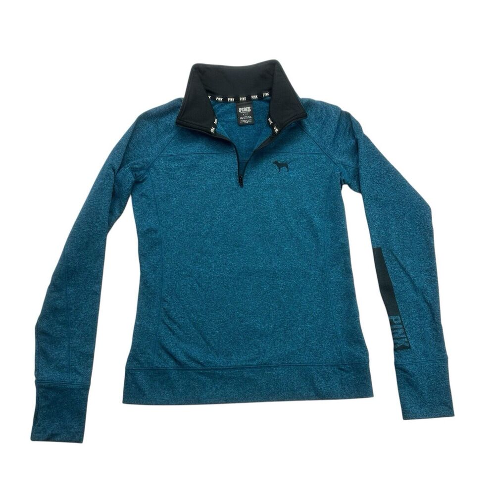 Pink Victorias Secret Running Shirt Womens Small S Blue 1/4 Zip Mock Neck